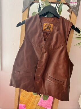 Phase Two Brown Leather Vest for Men - Classic Button Front